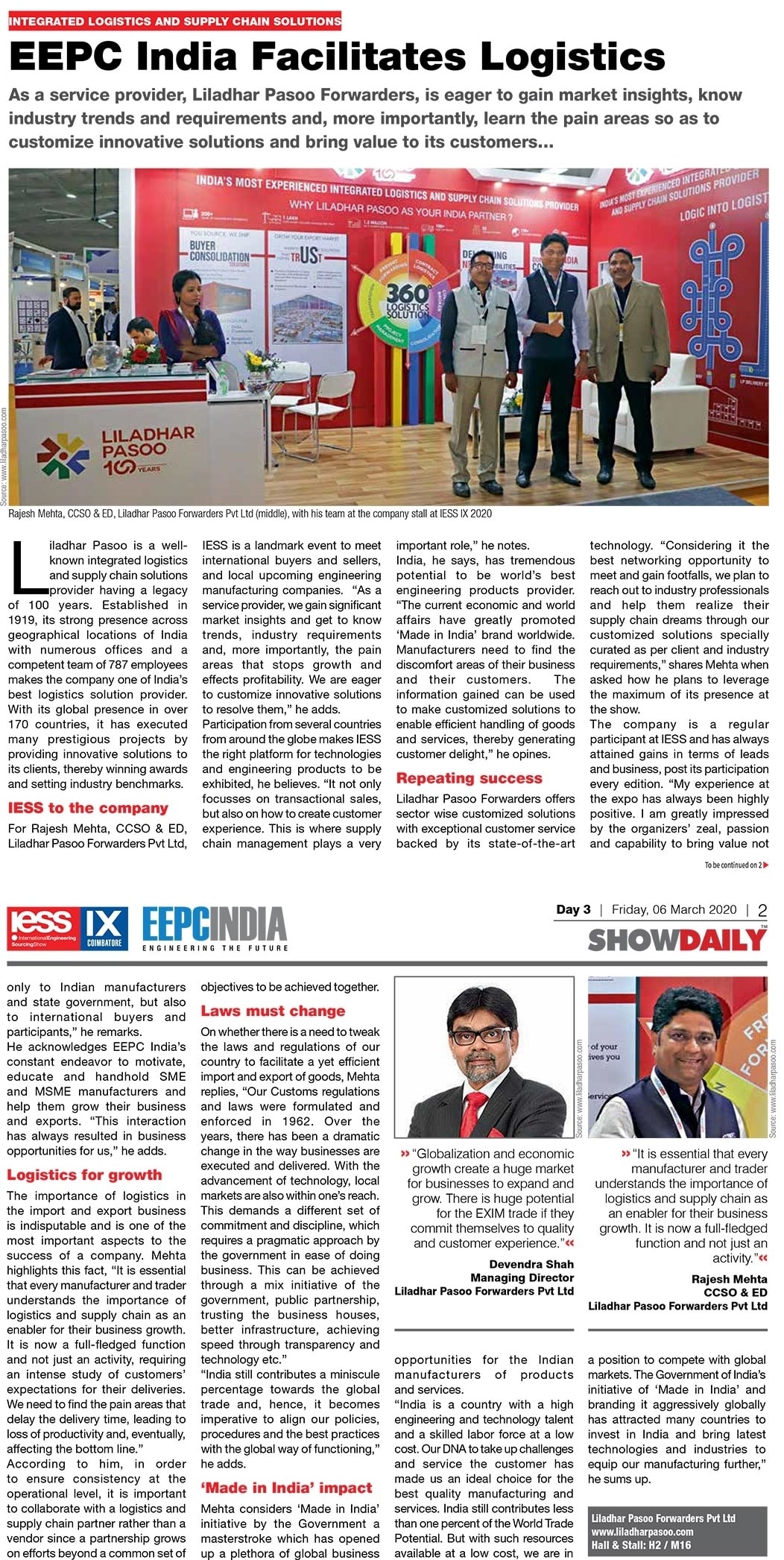 EEPC Indian Faclities Logistics Article